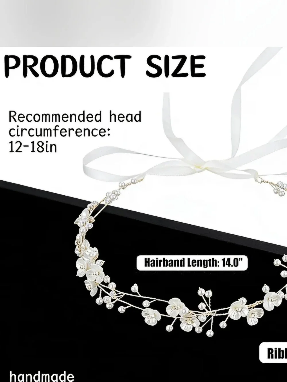 Elegant White Pearl Floral Ribbon Headband